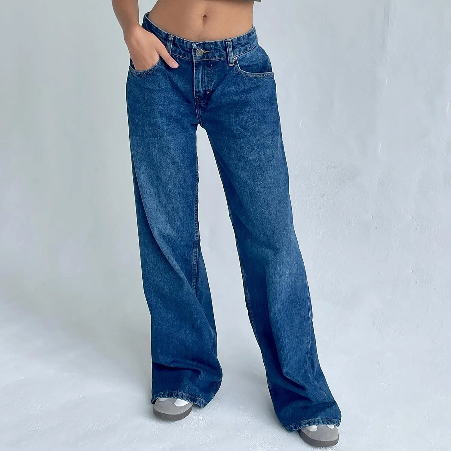 Mxiqqpltky Low Rise Jeans for Women Mom Jeans Wide Straight Leg Baggy Jeans Y2k Vintage Boyfriend Denim Pants Streetwear
