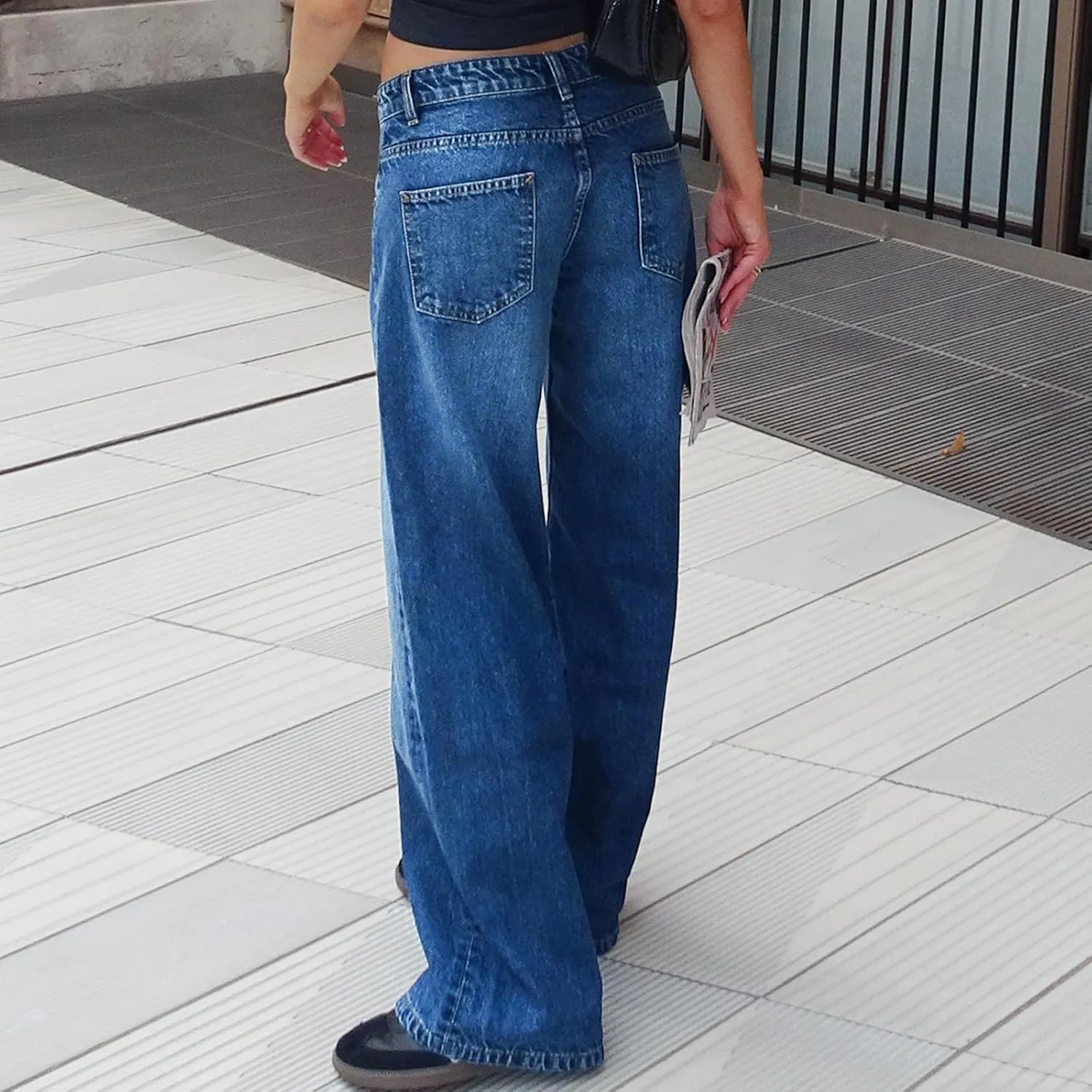 Mxiqqpltky Low Rise Jeans for Women Mom Jeans Wide Straight Leg Baggy Jeans Y2k Vintage Boyfriend Denim Pants Streetwear