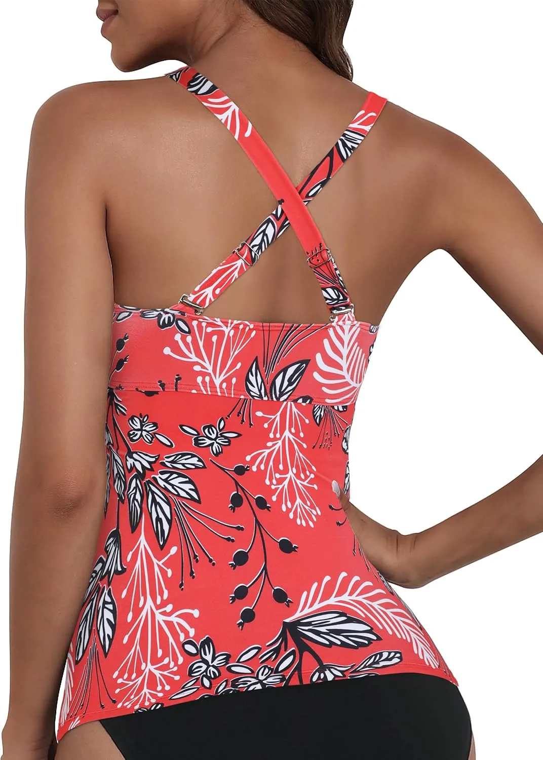 Mycoco Women's Underwire Tankini Top Twist V Neck Push Up Swim Top Ruched Bathing Suit Tops Only