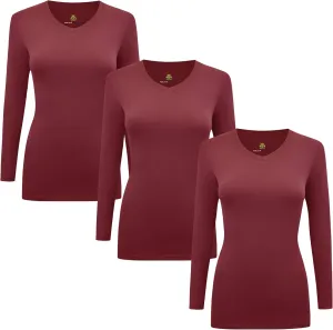 Natural Uniforms Women's Under Scrub Tee V-Neck Long Sleeve T-Shirt-3-Pack