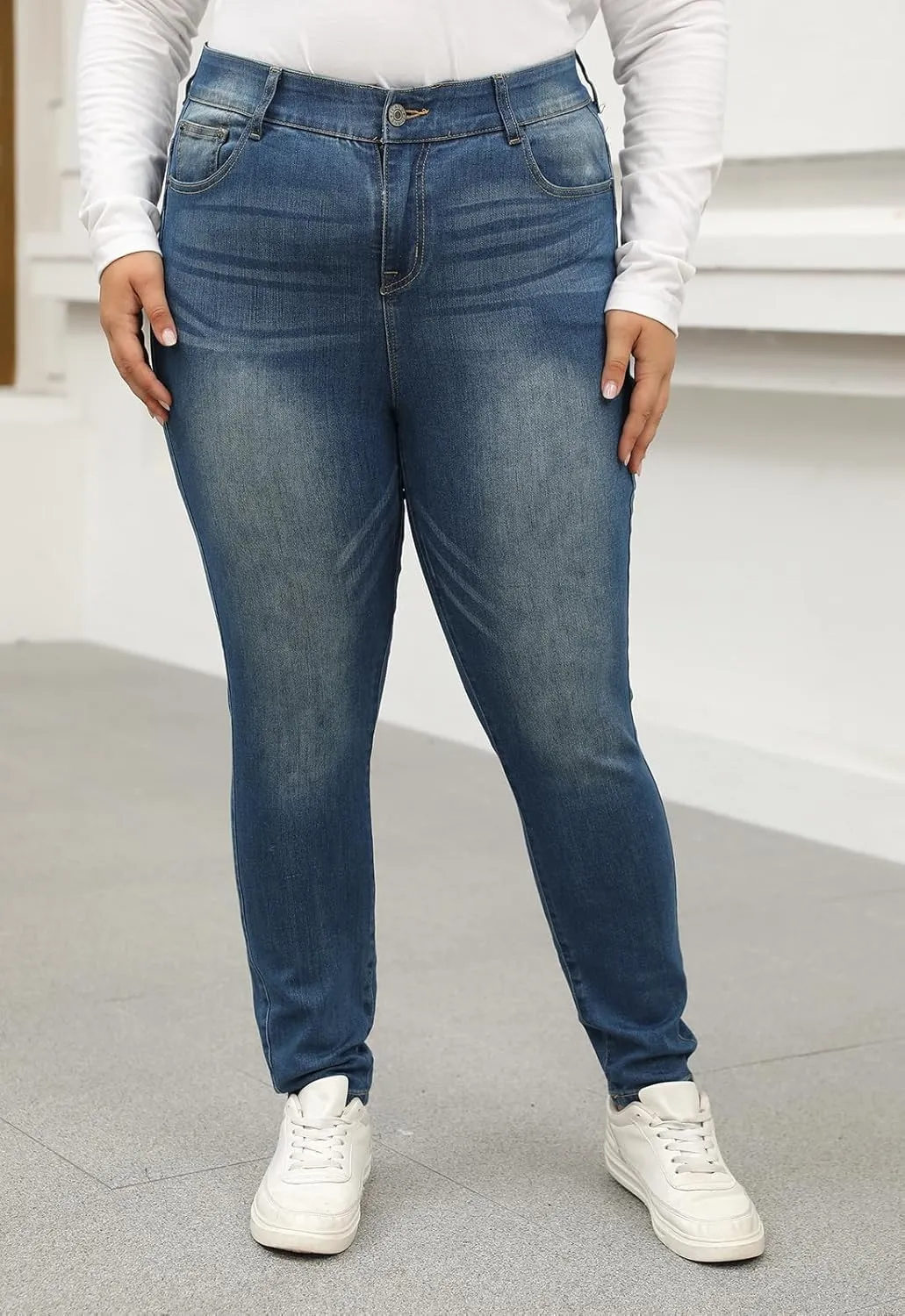 Nemidor Womens Plus Size Skinny Jeans High-Rise Premium Stretchy Denim Jeans