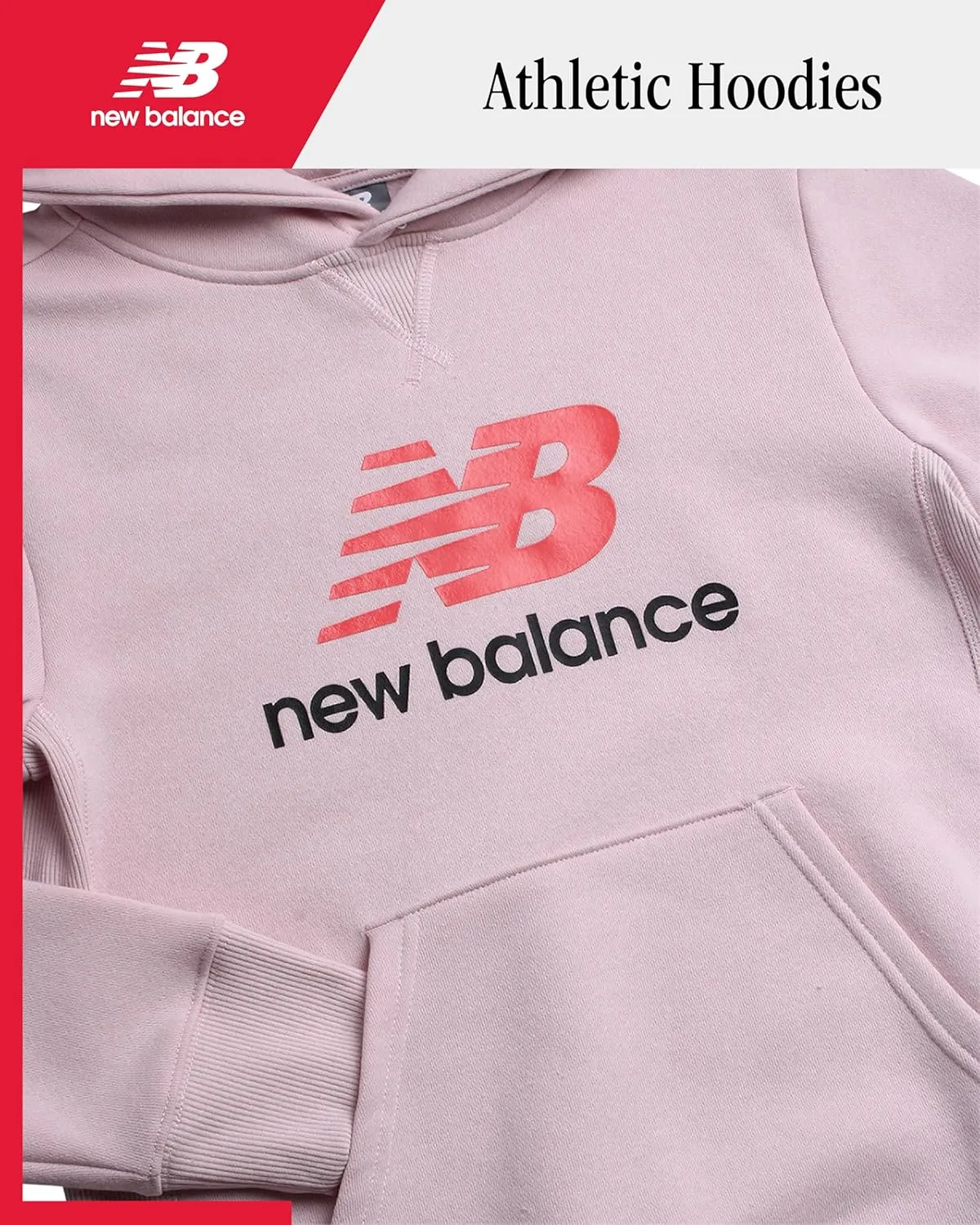 New Balance Boys' Hoodie - Durable Double Fleece Lined Pullover Sweatshirt with Reinforced Seams Kangaroo Pocket (Sizes 8-20)