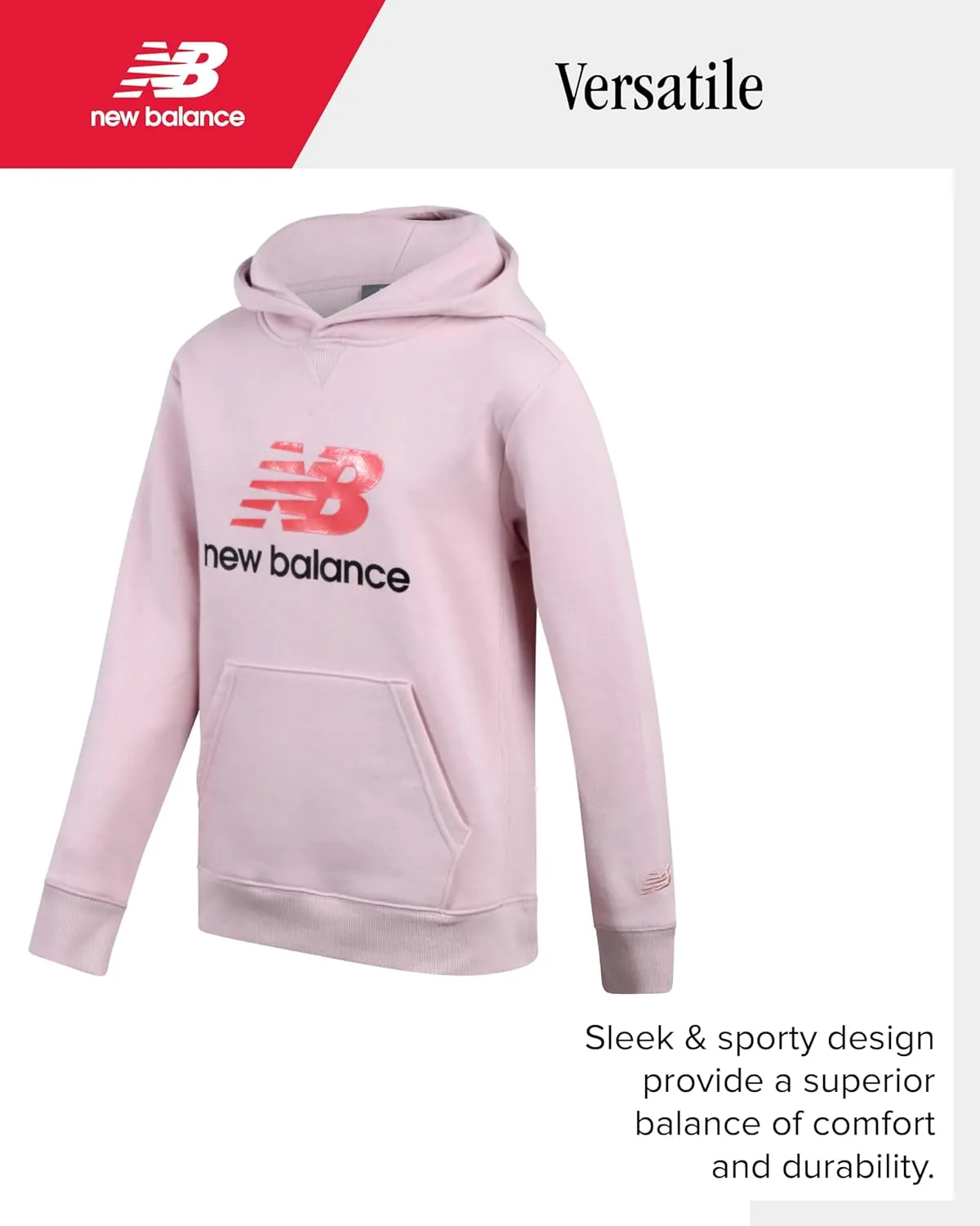 New Balance Boys' Hoodie - Durable Double Fleece Lined Pullover Sweatshirt with Reinforced Seams Kangaroo Pocket (Sizes 8-20)