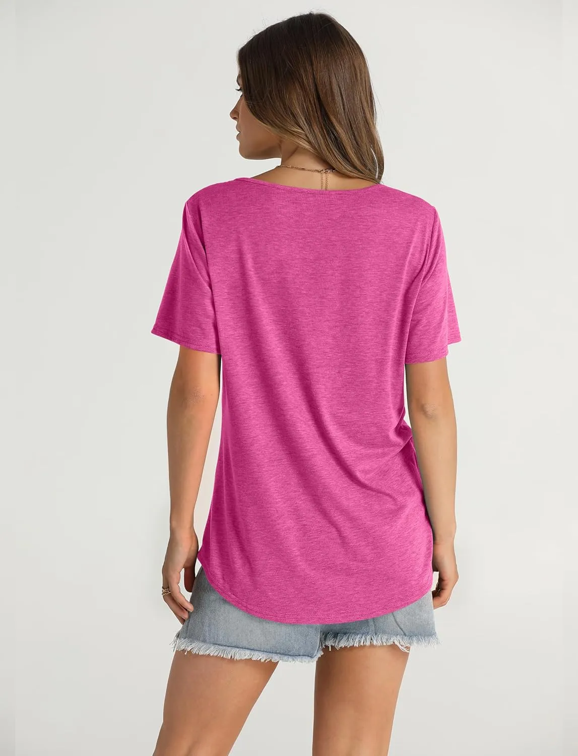 OFEEFAN Women's Summer Tops 2025 Trendy Short Sleeve Shirts Smocked Crewneck Tee