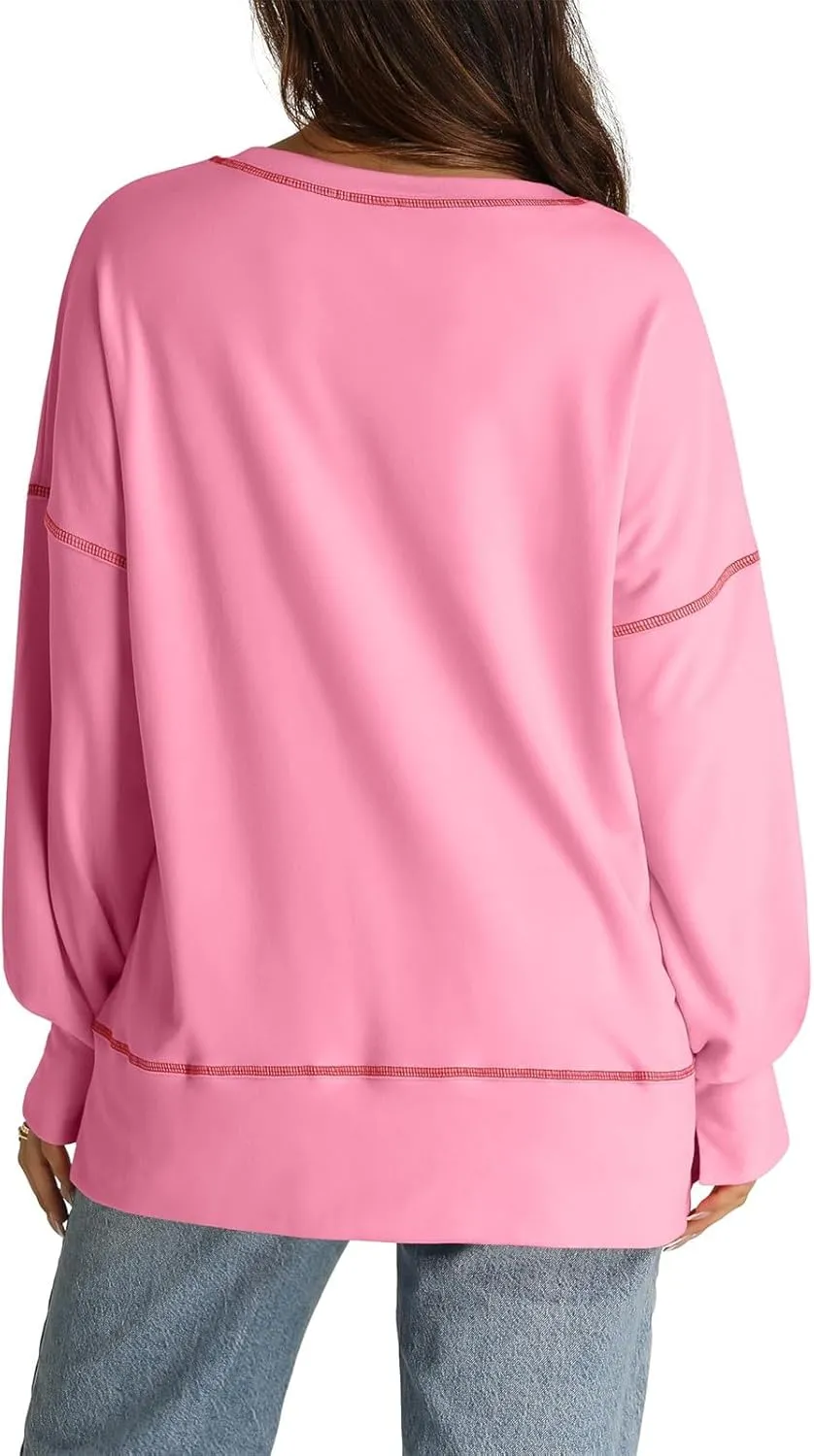 Oversized Crewneck Sweatshirt Women Loose Fit Trendy High Low Tops Casual Lightweight Stitch Hoodies Fall Clothes