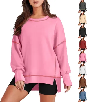 Oversized Crewneck Sweatshirt Women Loose Fit Trendy High Low Tops Casual Lightweight Stitch Hoodies Fall Clothes