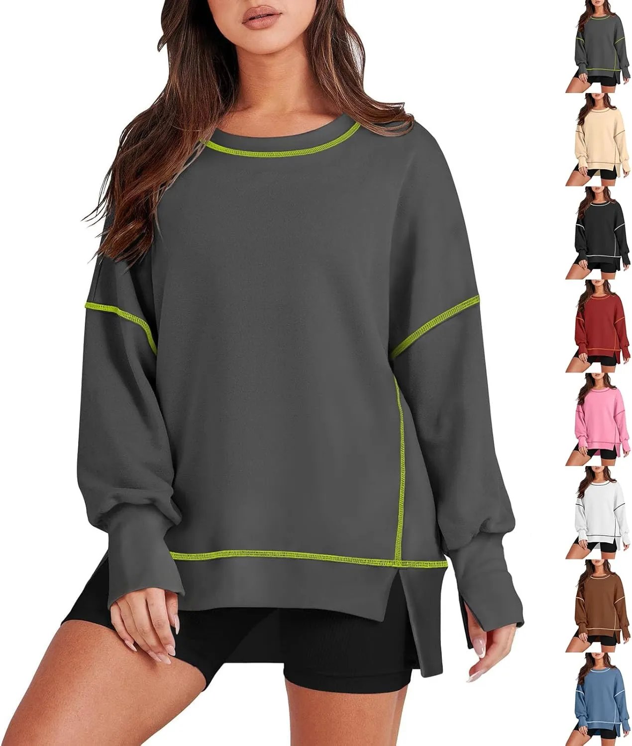 Oversized Crewneck Sweatshirt Women Loose Fit Trendy High Low Tops Casual Lightweight Stitch Hoodies Fall Clothes