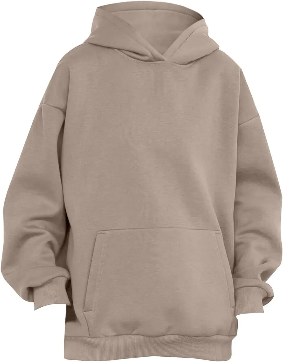 Oversized Hoodie Women Lantern Sleeve Fleece Lined Crewneck Sweatshirt Loose Fit Drop Shoulder Hooded Pullover