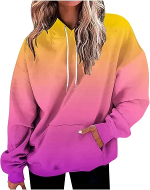 Oversized Hoodies For Women Fall Fashion 2023 Drop Shoulder Long Sleeve Hooded Sweatshirt Gradient Color y2k Clothes