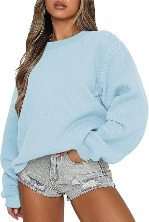 Oversized Long Sleeve Crewneck Sweatshirts for Women Cute Casual Loose Fleece Pullover Sweatshirt Fashion Fall Tops