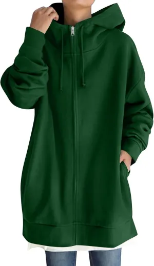 Oversized Zip Up Hoodies for Women Plus Size Long Sleeve Hooded Sweatshirt Casual Fall Long Jacket with Pockets