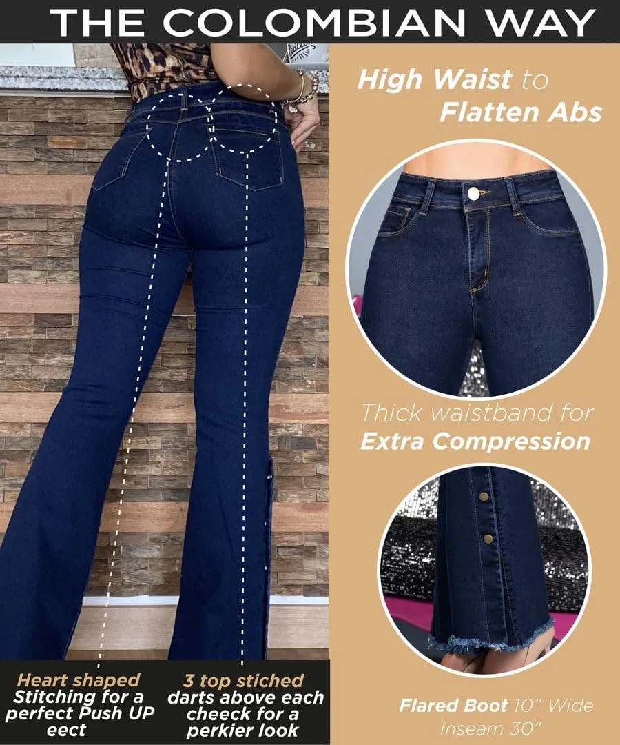 Pantalones Colombianos Levanta Cola | Butt Lifting Jeans for Women Colombian Jeans for Women Butt Lift Boot Cut Jeans Blue