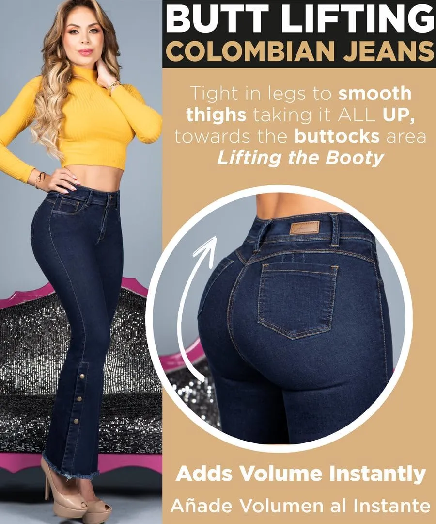 Pantalones Colombianos Levanta Cola | Butt Lifting Jeans for Women Colombian Jeans for Women Butt Lift Boot Cut Jeans Blue