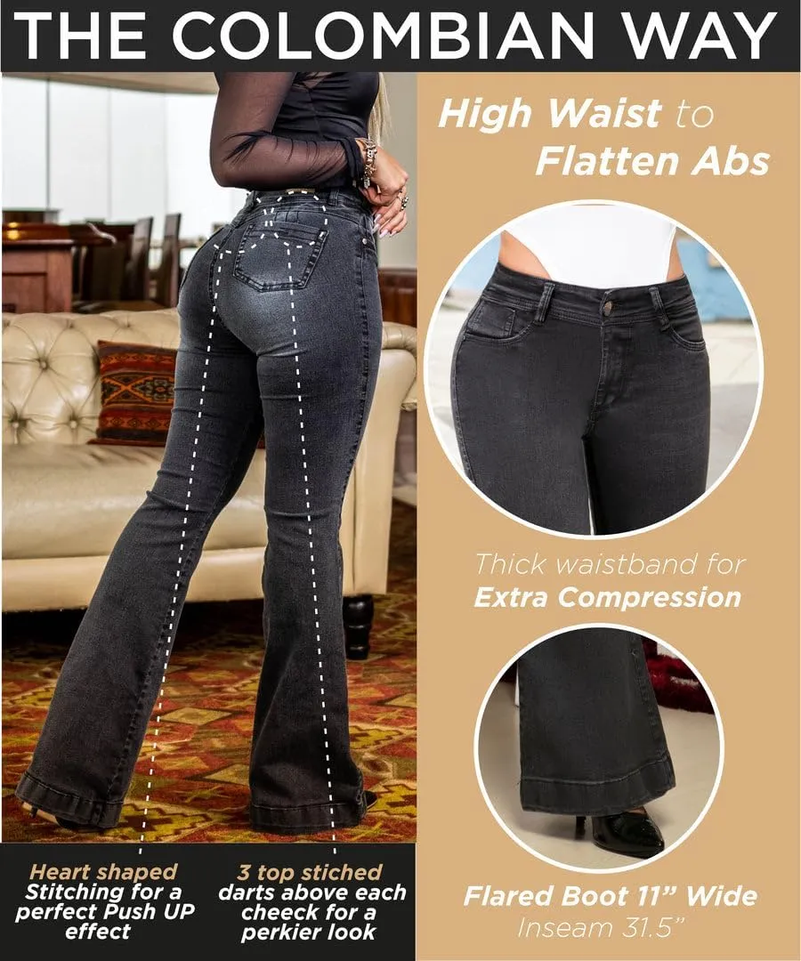 Pantalones Colombianos Levanta Cola | Butt Lifting Jeans for Women Colombian Jeans for Women Butt Lift Boot Cut Jeans Blue