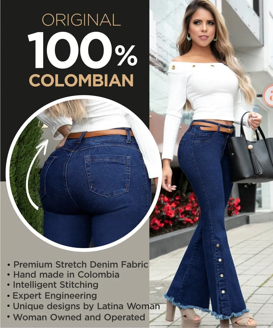 Pantalones Colombianos Levanta Cola | Butt Lifting Jeans for Women Colombian Jeans for Women Butt Lift Boot Cut Jeans Blue