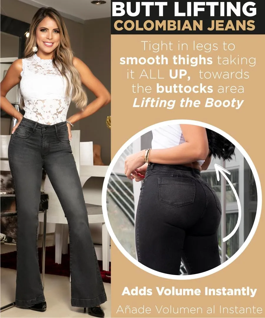 Pantalones Colombianos Levanta Cola | Butt Lifting Jeans for Women Colombian Jeans for Women Butt Lift Boot Cut Jeans Blue
