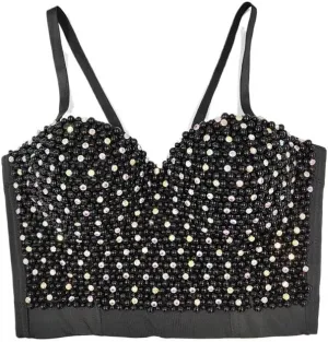 Pearl Camisole Short Shaping Top Inner Wear Or Outer Wear, Beaded Diamond Nightclub Tube Top for Women