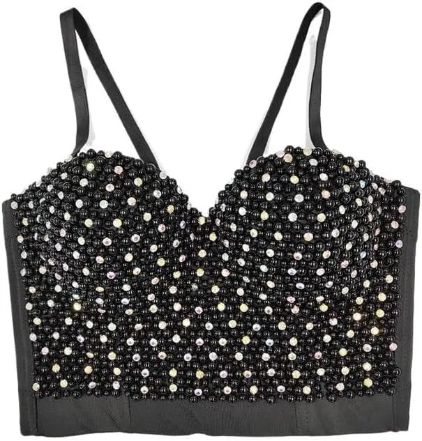 Pearl Camisole Short Shaping Top Inner Wear Or Outer Wear, Beaded Diamond Nightclub Tube Top for Women