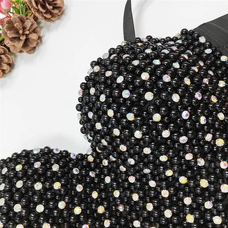 Pearl Camisole Short Shaping Top Inner Wear Or Outer Wear, Beaded Diamond Nightclub Tube Top for Women