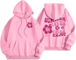 Pink Sweatshirts for Teen Girls Long Sleeve Letter Preppy Casual Graphic Hoodies Cute Oversized Hoodie