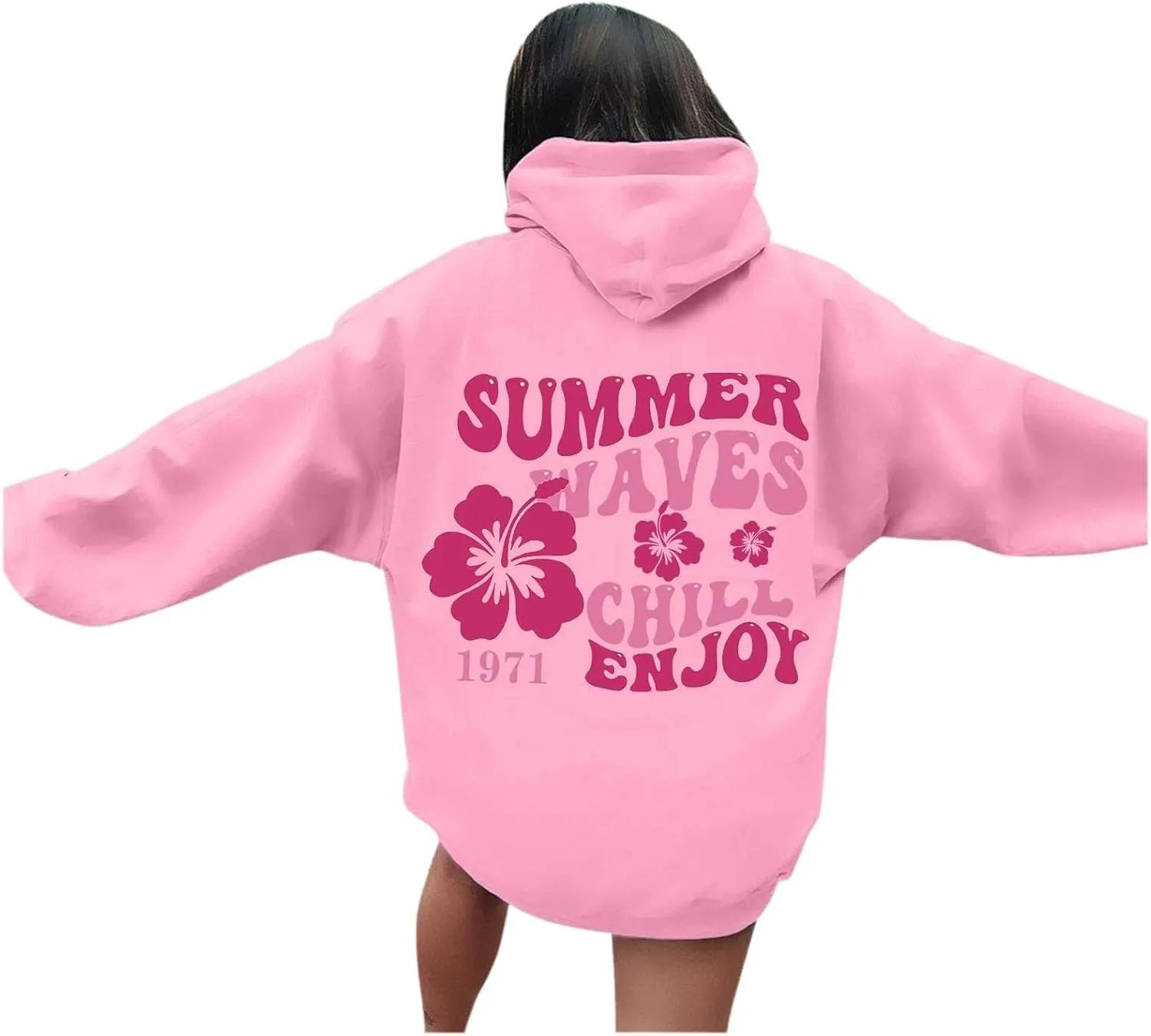 Pink Sweatshirts for Teen Girls Long Sleeve Letter Preppy Casual Graphic Hoodies Cute Oversized Hoodie