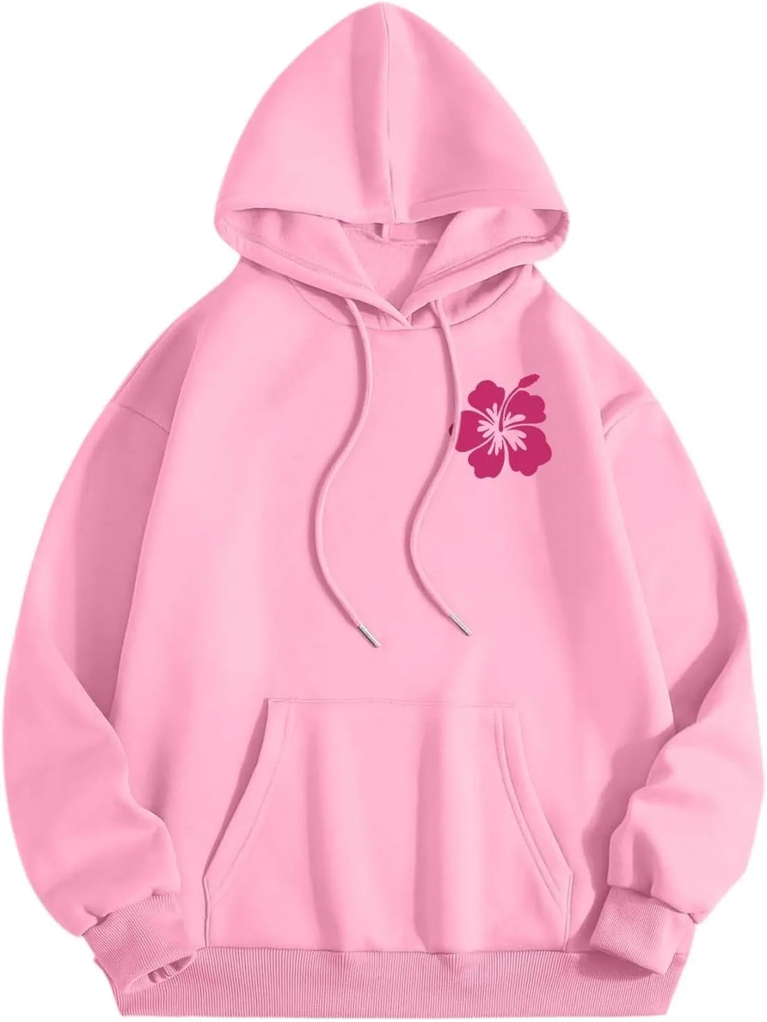 Pink Sweatshirts for Teen Girls Long Sleeve Letter Preppy Casual Graphic Hoodies Cute Oversized Hoodie