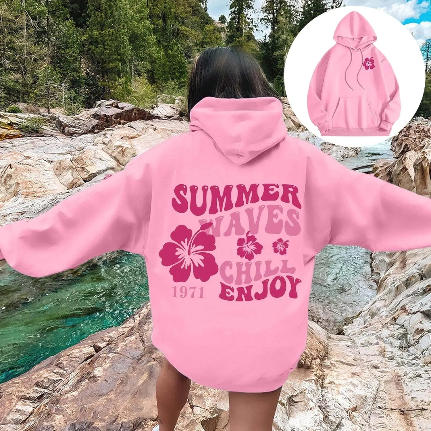 Pink Sweatshirts for Teen Girls Long Sleeve Letter Preppy Casual Graphic Hoodies Cute Oversized Hoodie