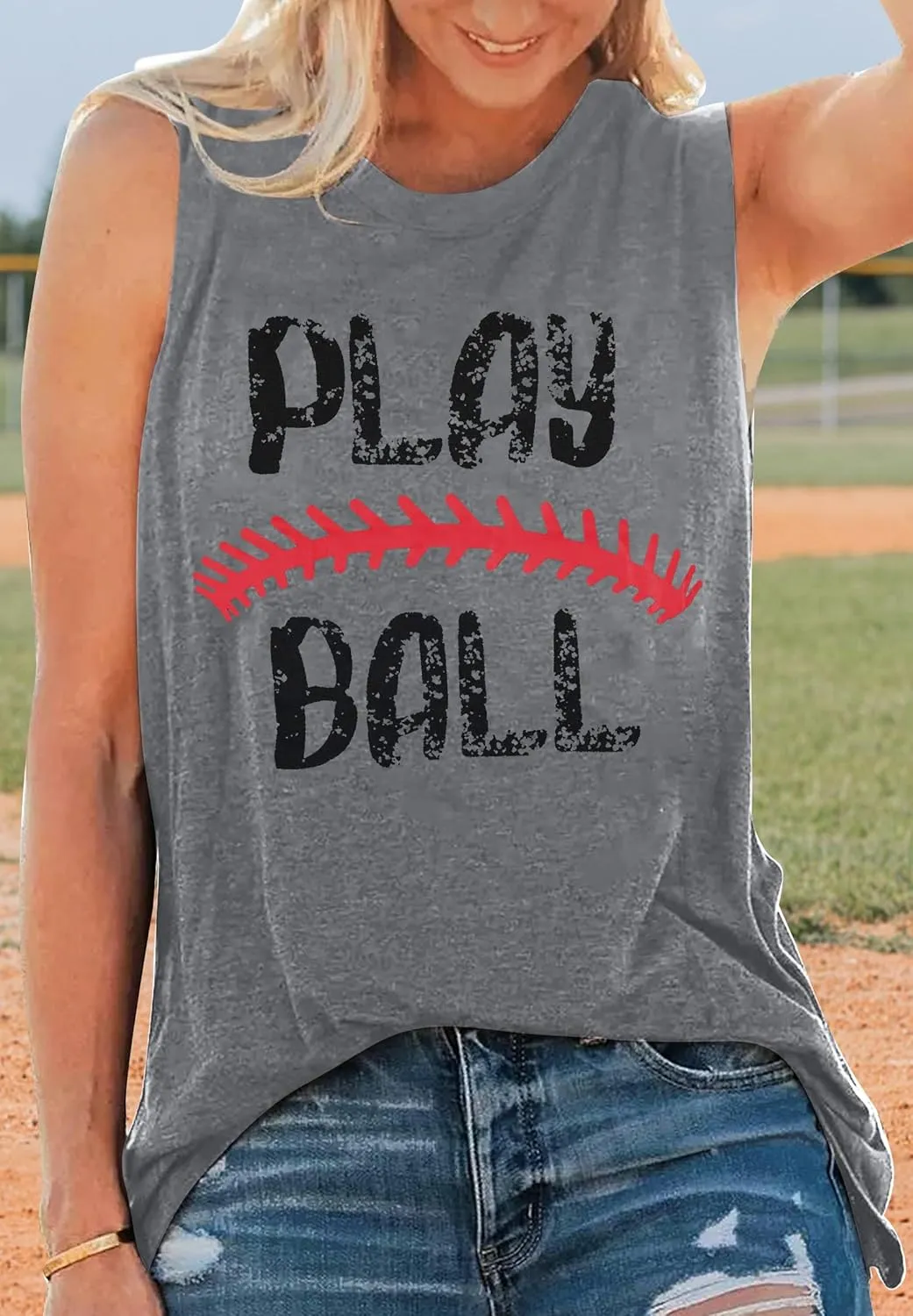 Play Ball Shirt for Womens Baseball Tshirts Graphic Tees Casual Letter Printed Softball Tee Shirts Top