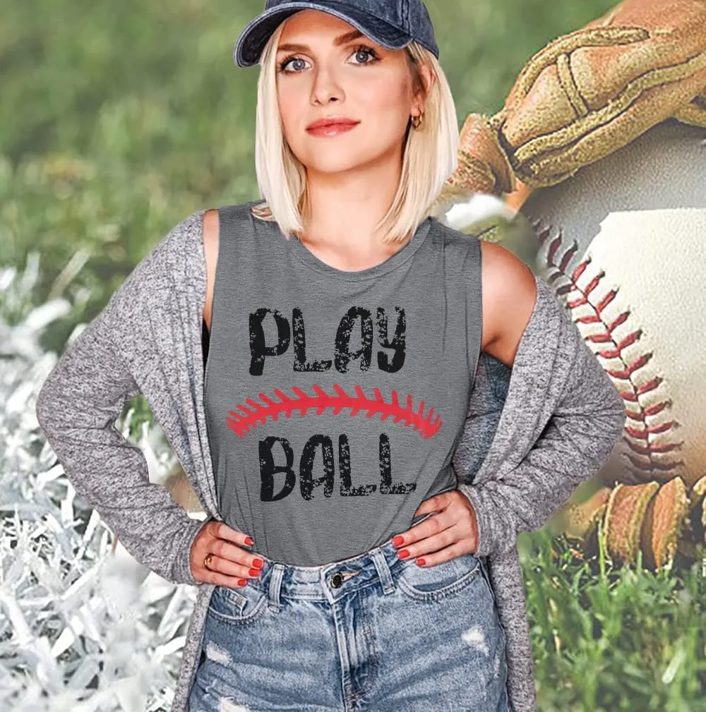 Play Ball Shirt for Womens Baseball Tshirts Graphic Tees Casual Letter Printed Softball Tee Shirts Top