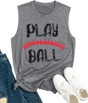 Play Ball Shirt for Womens Baseball Tshirts Graphic Tees Casual Letter Printed Softball Tee Shirts Top