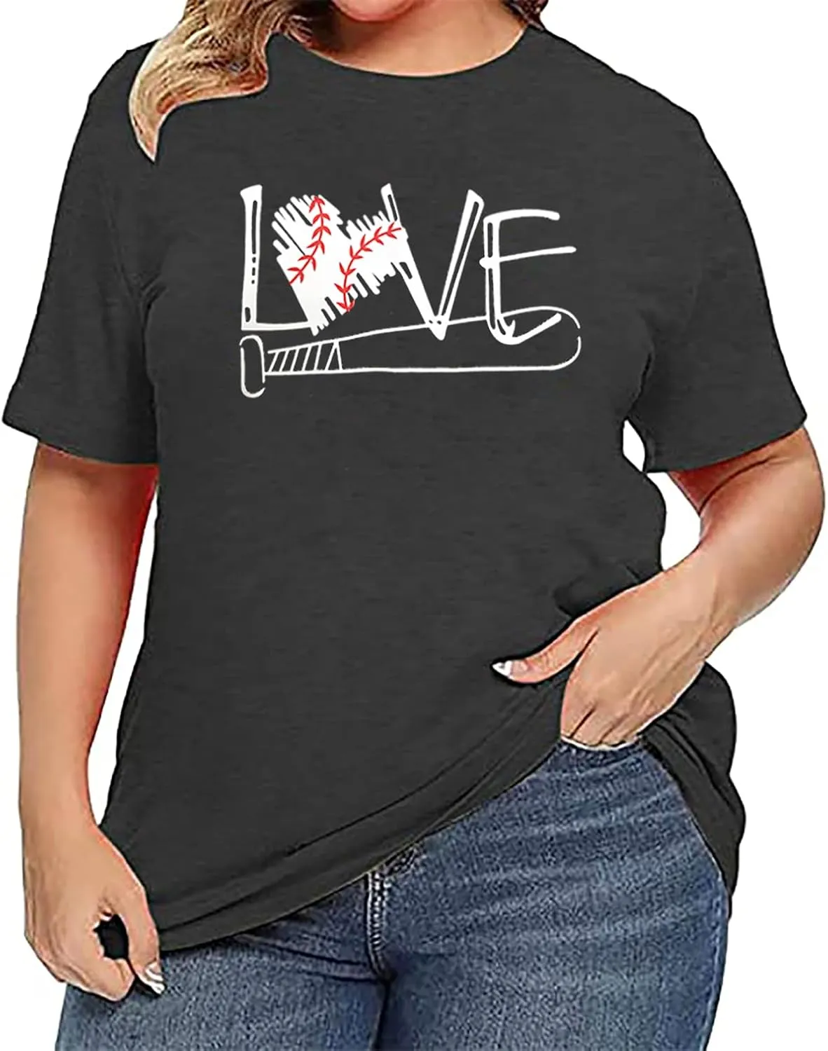 Plus Size Baseball Mom Shirt Women Love Heart Graphic Baseball T Shirt Mothers Day Baseball Gift Short Sleeve Tees