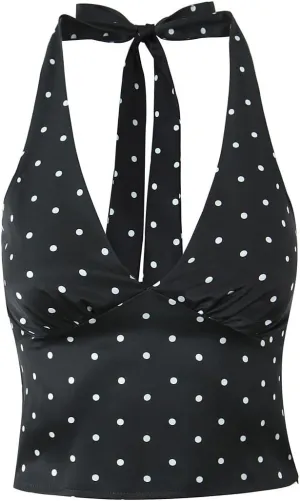 Polka Dot Tank Top for Women Tie Back Halter Top Y2k Vintage Camisole 2000s Fashion Downtown Girl Clothes