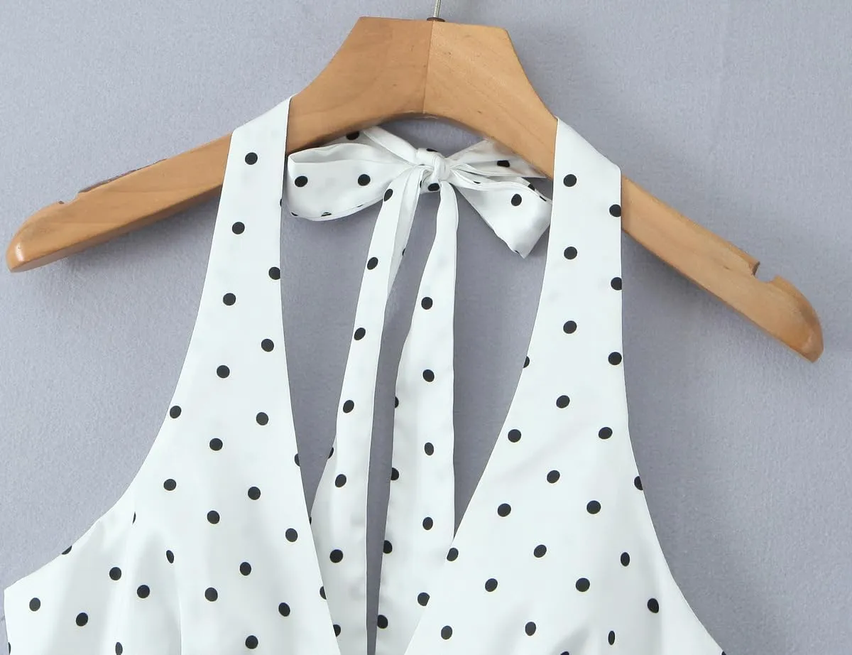 Polka Dot Tank Top for Women Tie Back Halter Top Y2k Vintage Camisole 2000s Fashion Downtown Girl Clothes