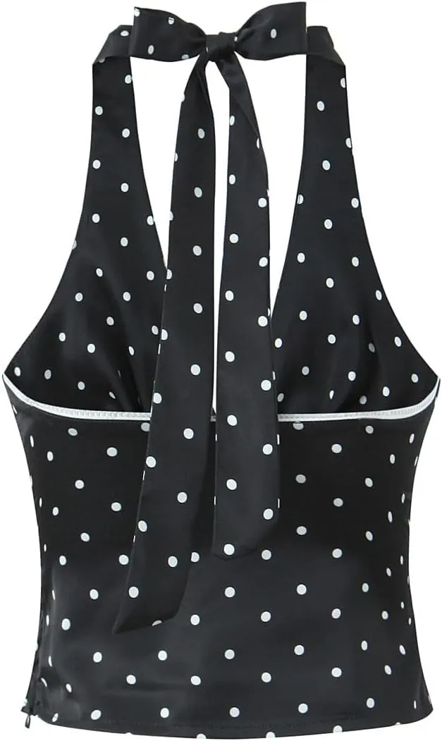 Polka Dot Tank Top for Women Tie Back Halter Top Y2k Vintage Camisole 2000s Fashion Downtown Girl Clothes