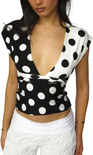 Polka Dot Tank Top for Women Tie Back Halter Top Y2k Vintage Camisole 2000s Fashion Downtown Girl Clothes