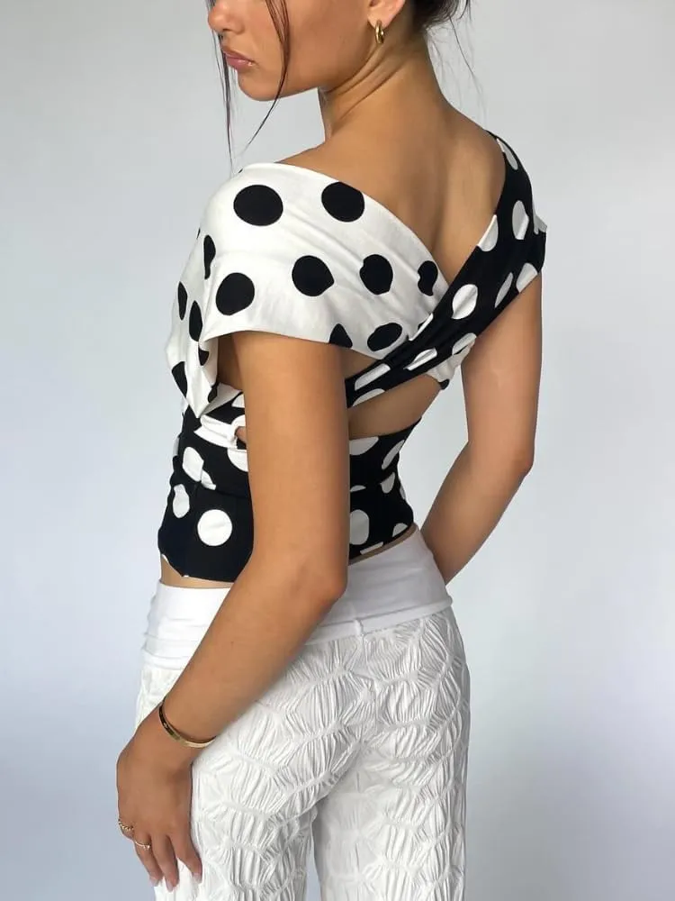 Polka Dot Tank Top for Women Tie Back Halter Top Y2k Vintage Camisole 2000s Fashion Downtown Girl Clothes