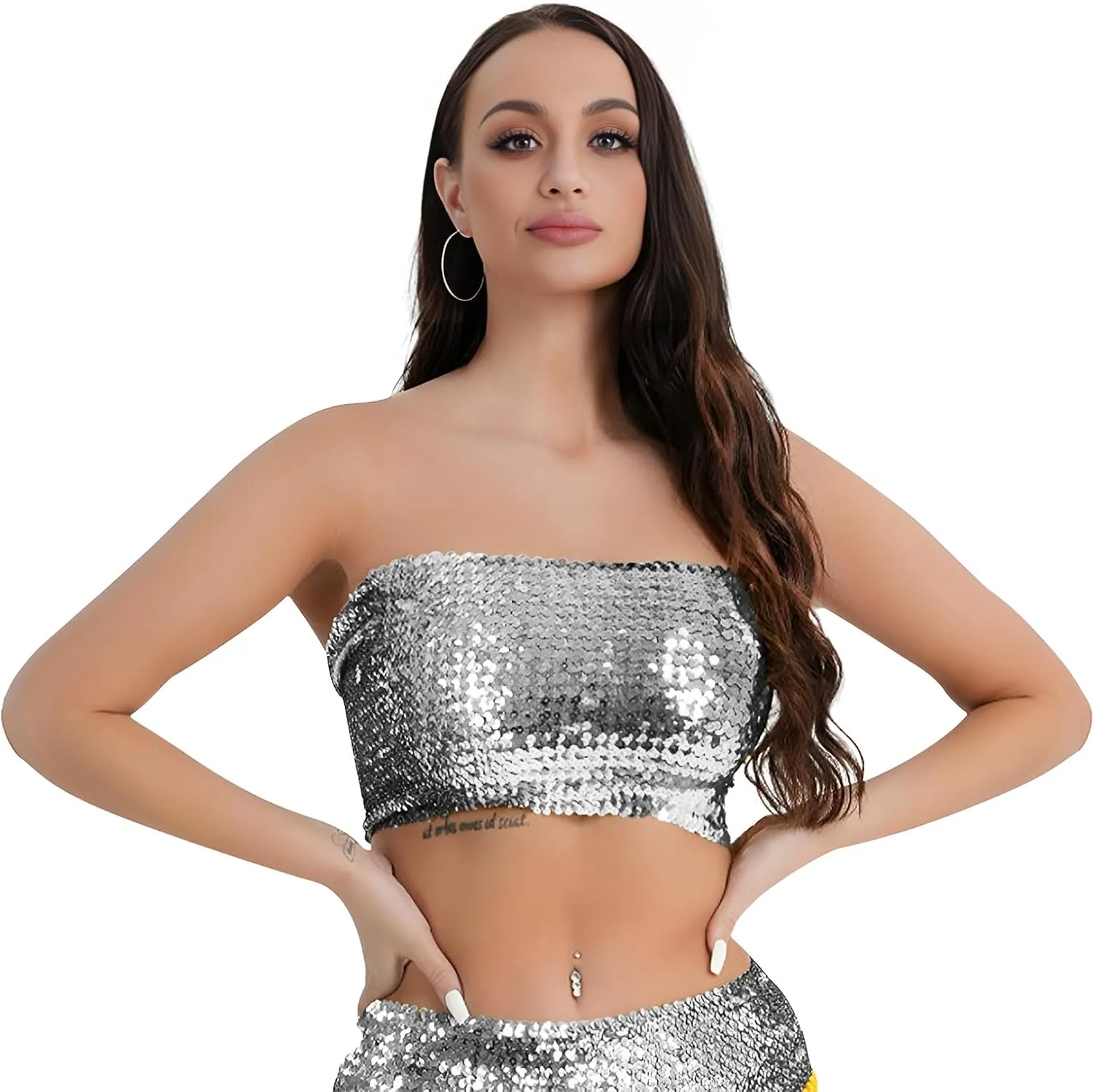 PURFUN Women Sparkly Sequins Crop Top Vintage Rave Camis Dance Top Cosplay Party Music Festival Camisole Night Clubwear