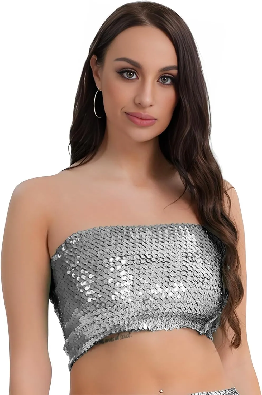 PURFUN Women Sparkly Sequins Crop Top Vintage Rave Camis Dance Top Cosplay Party Music Festival Camisole Night Clubwear