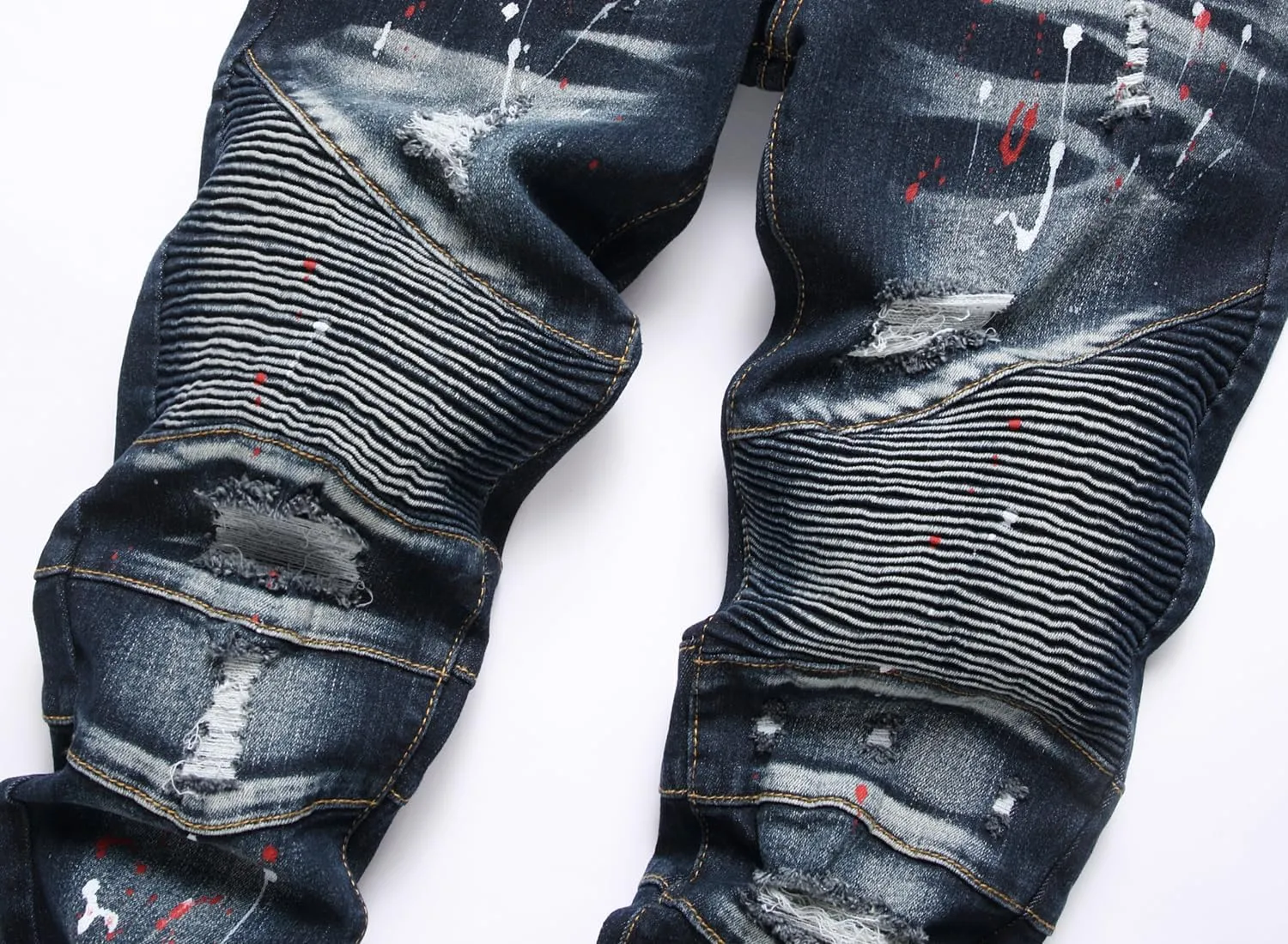 QIMYUM Men's Slim Fit Jeans Ripped Skinny Jeans for Men, Fashion Biker Jeans Stretch Moto Cargo Denim Pants