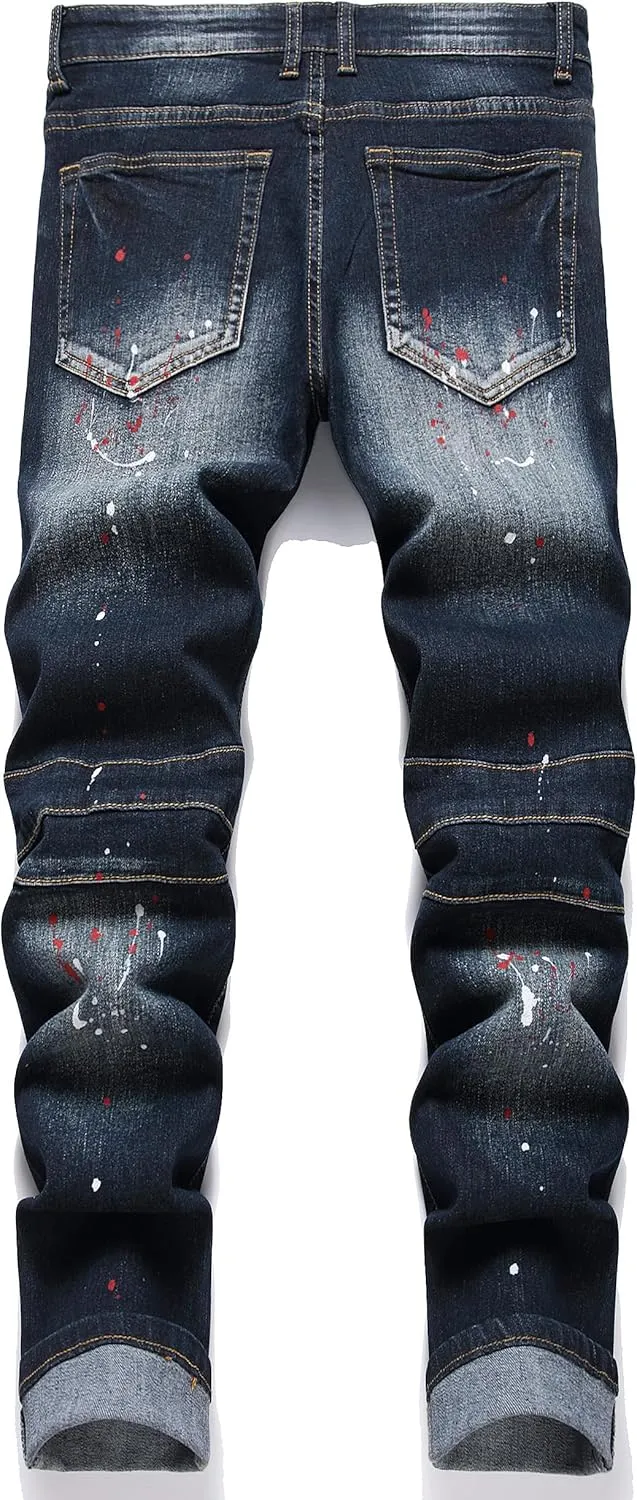QIMYUM Men's Slim Fit Jeans Ripped Skinny Jeans for Men, Fashion Biker Jeans Stretch Moto Cargo Denim Pants