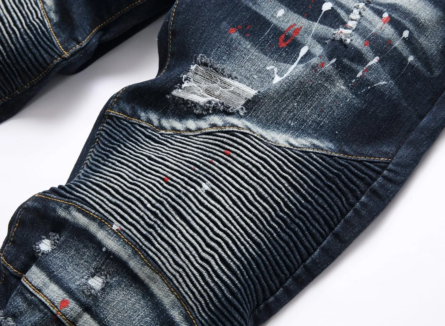 QIMYUM Men's Slim Fit Jeans Ripped Skinny Jeans for Men, Fashion Biker Jeans Stretch Moto Cargo Denim Pants