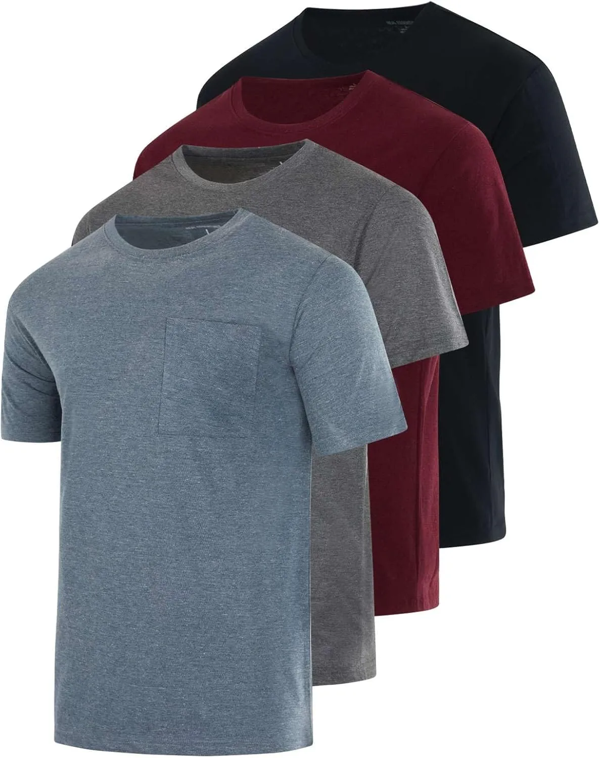 Real Essentials 4 Pack: Men's Cotton Performance Short Sleeve Crew Neck Pocket T-Shirt Athletic Top (Available in Big & Tall)