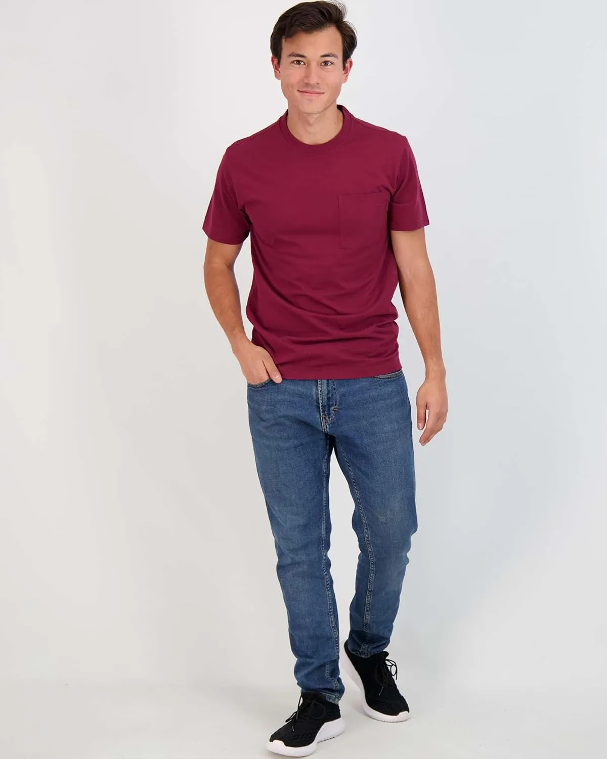 Real Essentials 4 Pack: Men's Cotton Performance Short Sleeve Crew Neck Pocket T-Shirt Athletic Top (Available in Big & Tall)