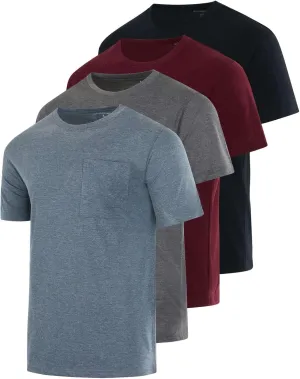 Real Essentials 4 Pack: Men's Cotton Performance Short Sleeve Crew Neck Pocket T-Shirt Athletic Top (Available in Big & Tall)
