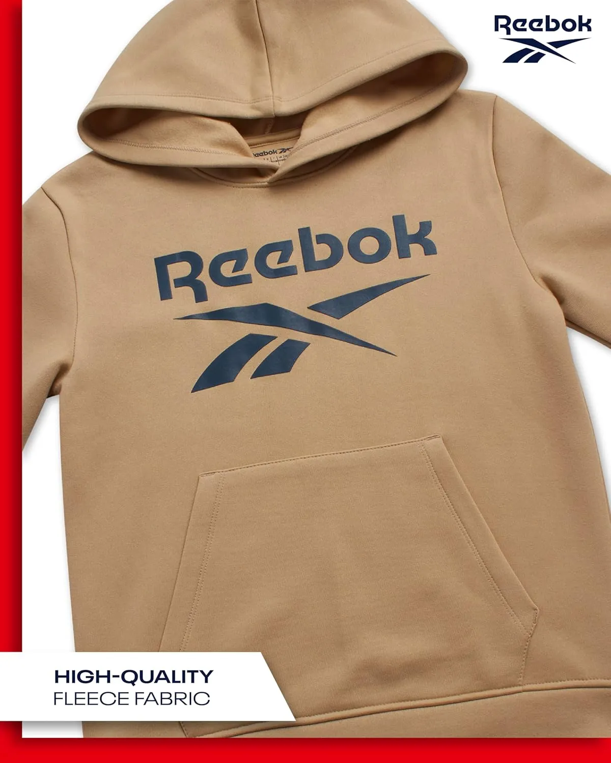 Reebok Boys' Active Sweatshirt - Fleece Pullover Hoodie Sweathsirt - Performance Activewear Sweatshirt for Boys (8-14)