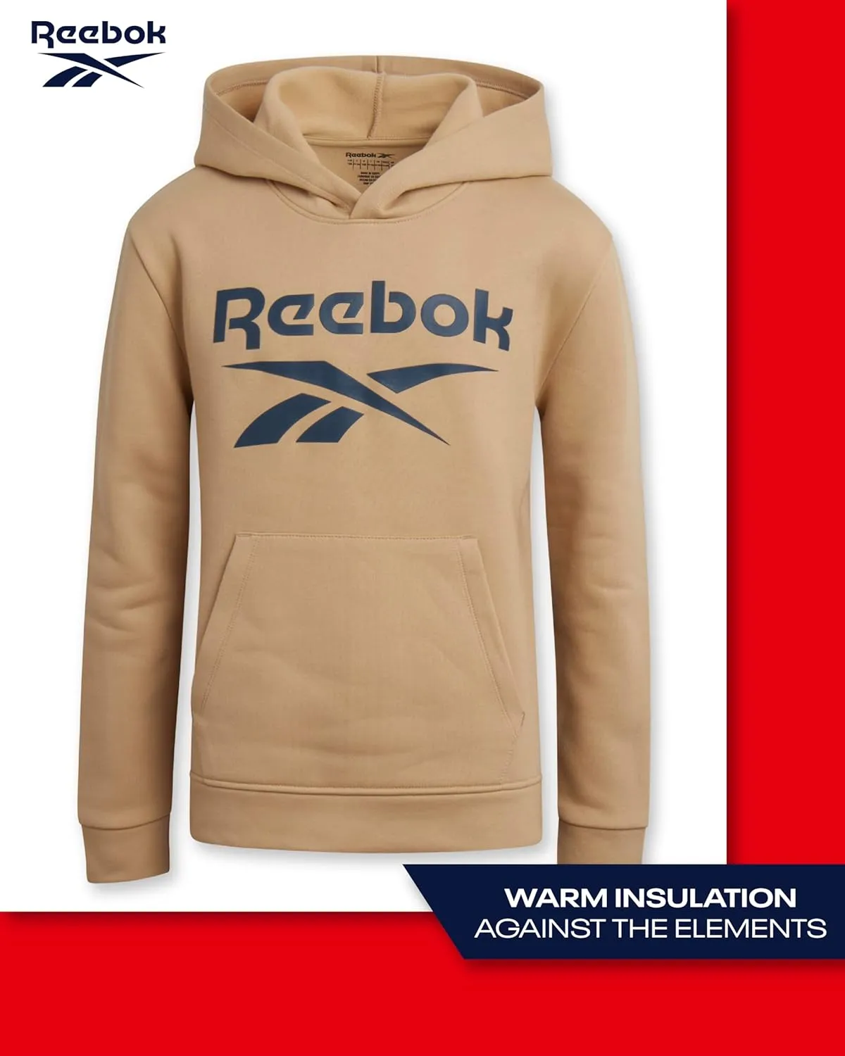 Reebok Boys' Active Sweatshirt - Fleece Pullover Hoodie Sweathsirt - Performance Activewear Sweatshirt for Boys (8-14)