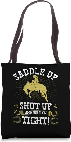 Rodeo Saddle Up, Bronc Riding Cowboy Rodeo Western Tote Bag