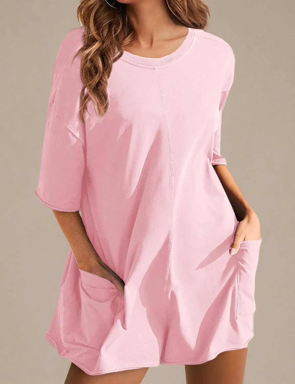 Rompers for Women Hot Shot Tee Romper Casual Short Sleeve Oversized Athletic Workout Reversible Jumpsuit with Pocket