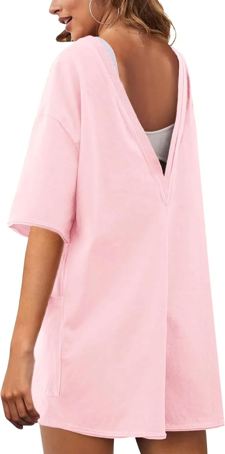 Rompers for Women Hot Shot Tee Romper Casual Short Sleeve Oversized Athletic Workout Reversible Jumpsuit with Pocket