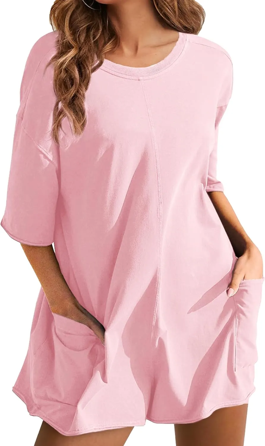 Rompers for Women Hot Shot Tee Romper Casual Short Sleeve Oversized Athletic Workout Reversible Jumpsuit with Pocket